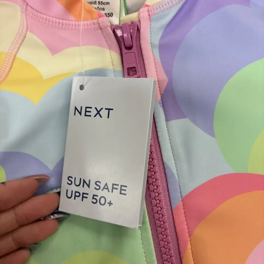 2) NEXT 5 Years UK Rainbow Print One Piece Sun Safe Swimsuits NWT Bnfts Charity